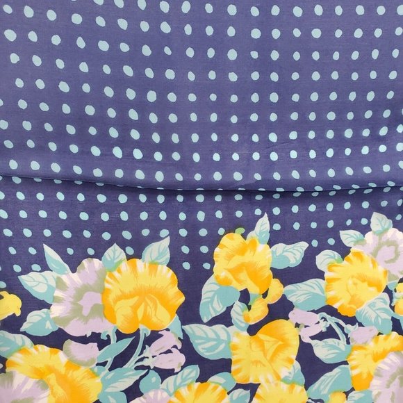 Vintage Silk Scarf Square Blue Yellow Floral Polka Dot 29"  Hand Rolled - Picture 7 of 10